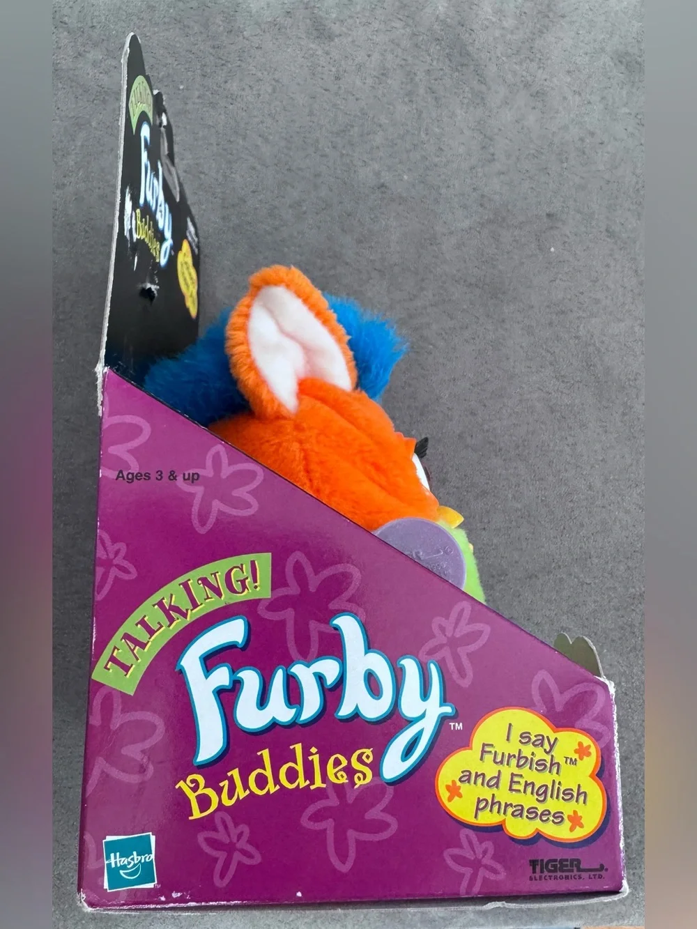 Vintage Furby Buddies Plush Toy - Orange with Blue & Green, New in Original Pkg